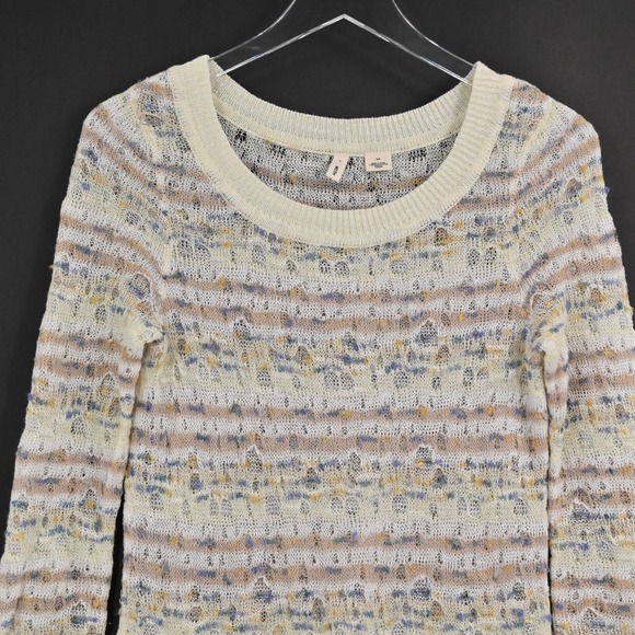 ANTHROPOLOGIE Sweater Womens Size S Cream Stripe Linen Open Knit Scoop Neck MOTH - Picture 3 of 13